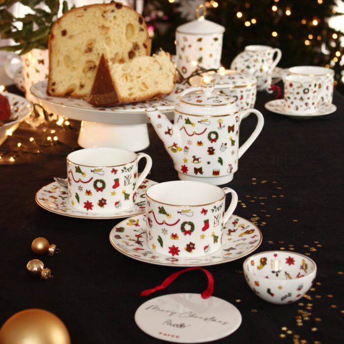 tazza da tè/cappuccino & piattino coffe/tea for two ciotolina merry christmas - decorazione cerchio TAITÙ
